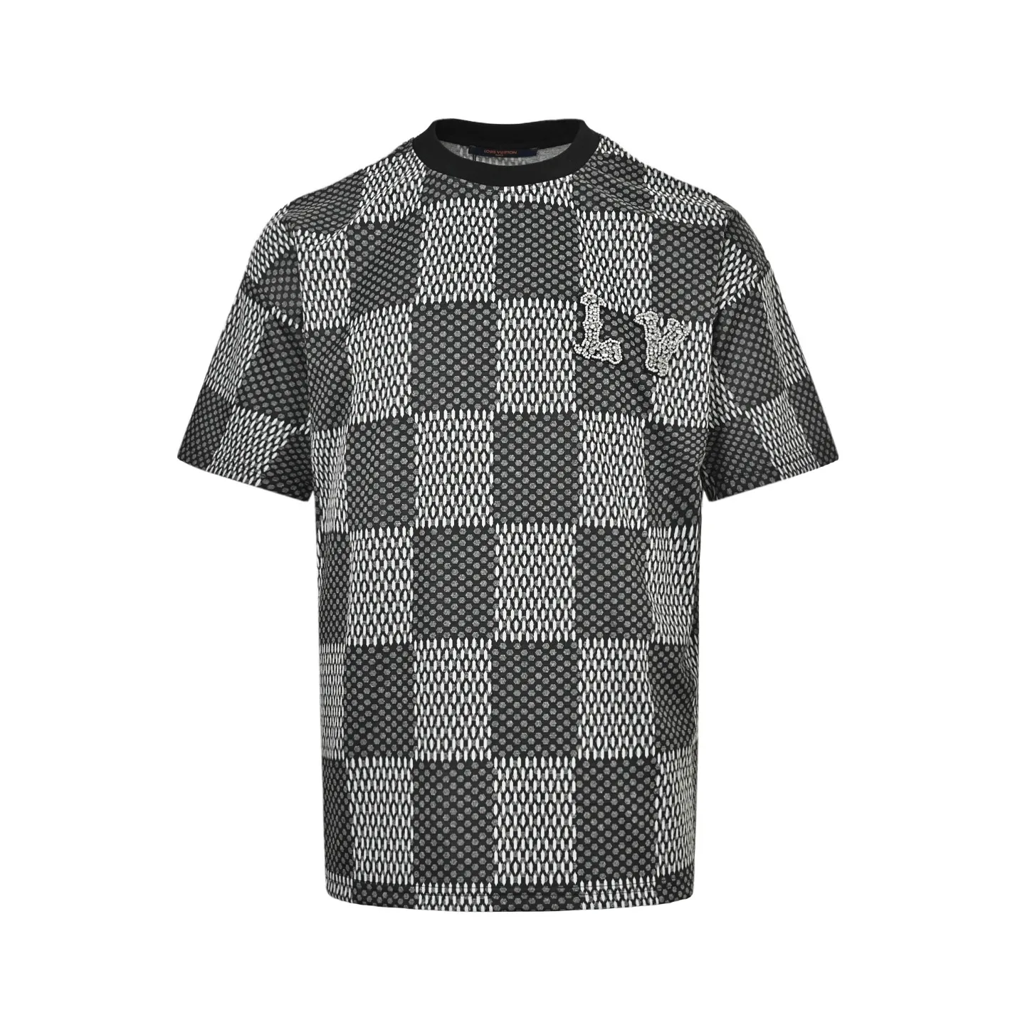 Louis Vuitton/Louis Vuitton rhinestone letter logo checkerboard short sleeves